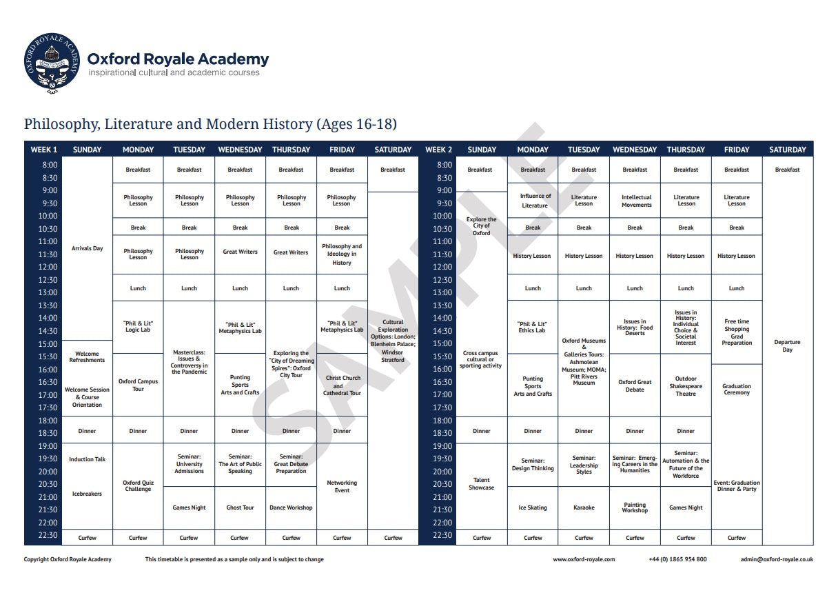 Tabara de Filosofie, Istorie si Literatura (16 - 18 ani) - Oxford University